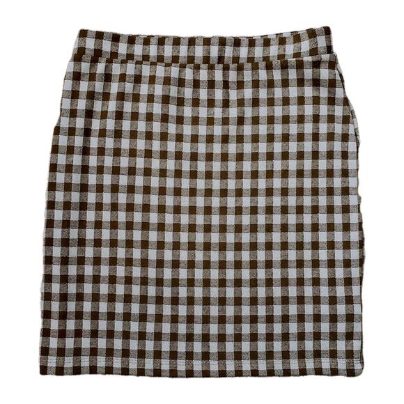 Altar'd State Dresses & Skirts - Vintage USA Made Altard State Brown White Gingham Plaid Mini Skirt Size M Slim